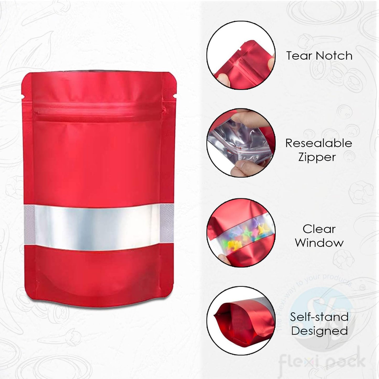 Ziplock Red Pouch (100 gm) Size : 6 x 4 PI009 (Pack Of 100)