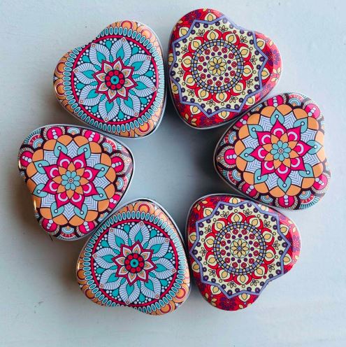 PI146 Heart Mandala Tin jars (Set of 6)