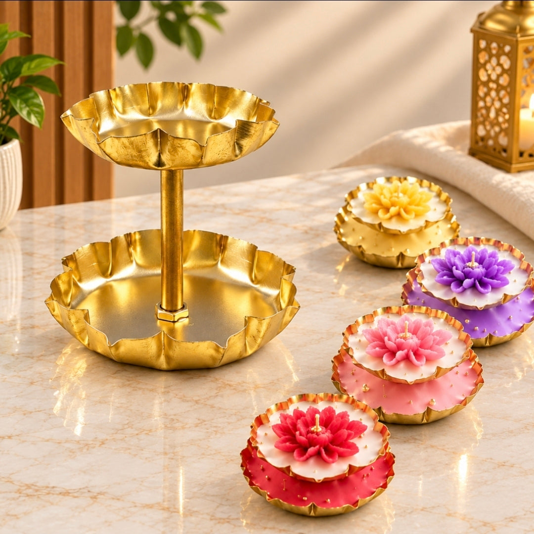 2 tier Lotus Candle Urli CU032
