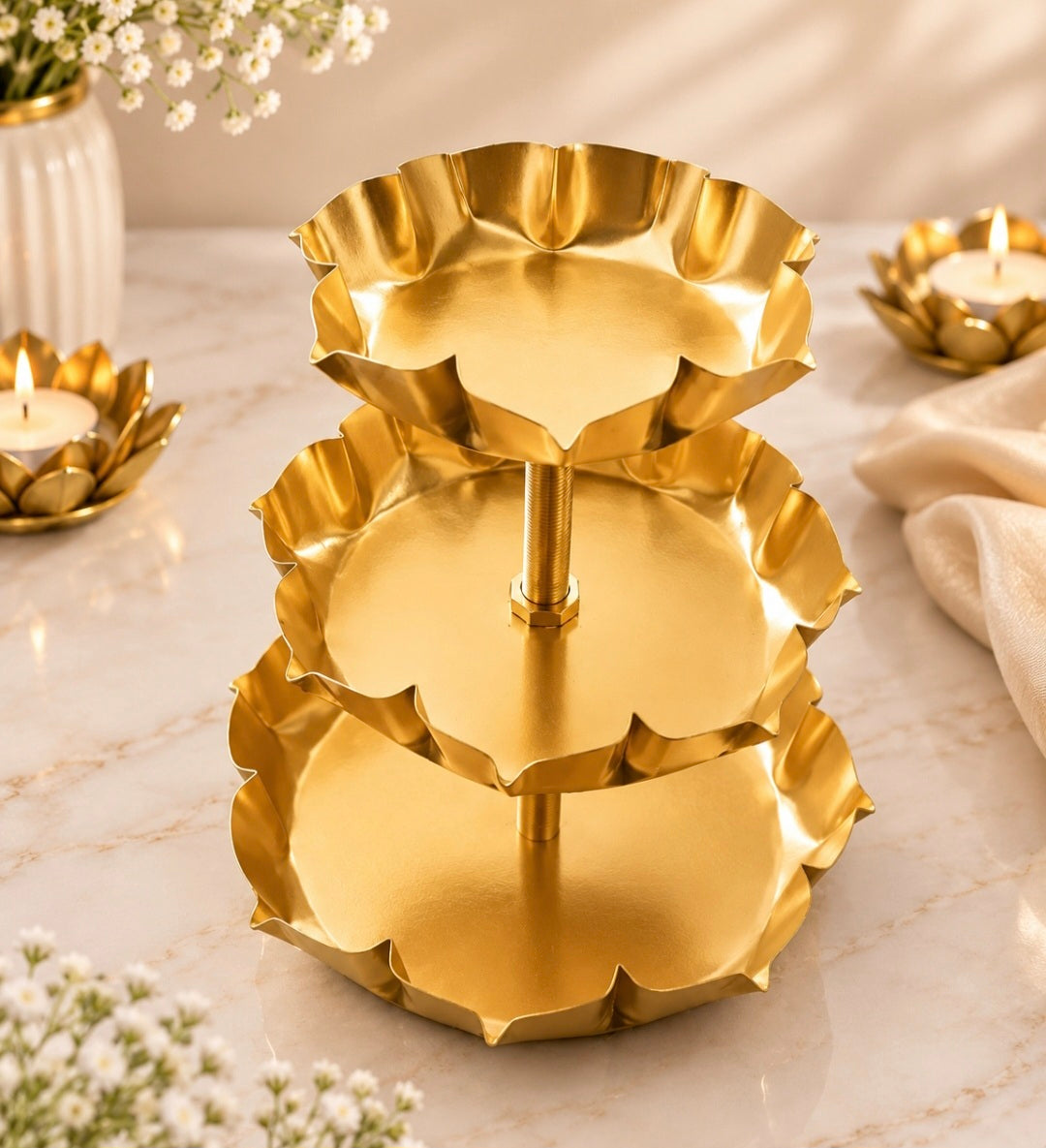 3 tier Lotus Candle Urli CU033